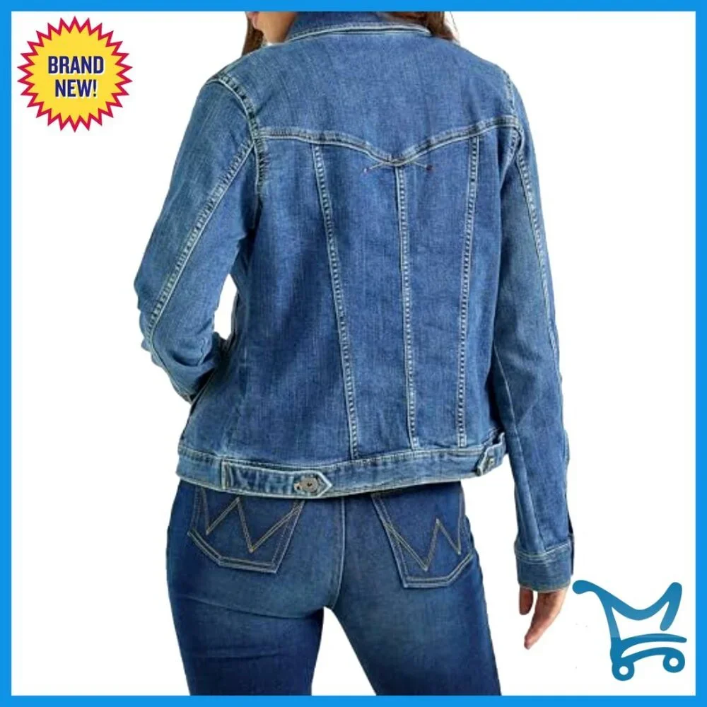 Stretch Denim Jacket Classic Wardrobe Staple Button Closure Soft Cotton Blend - Picture 2 of 6